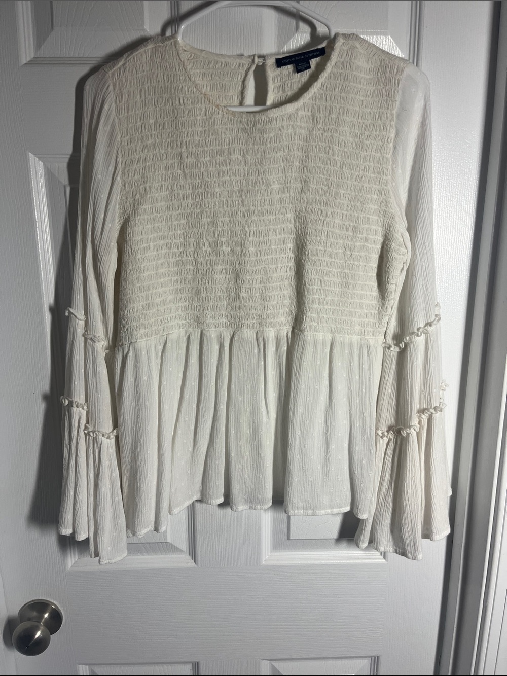 American Eagle Outfitters Ivory Smocked Peplum Blouse